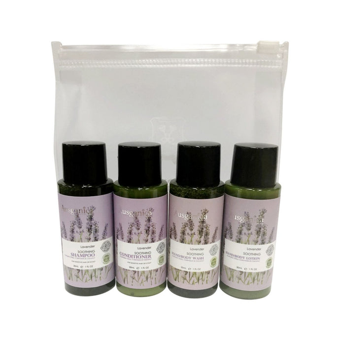 Ausganica Hair & Body Travel Kit Soothing Lavender 30ml X 4 Pack (Shampoo Conditioner Wash & Lotion)