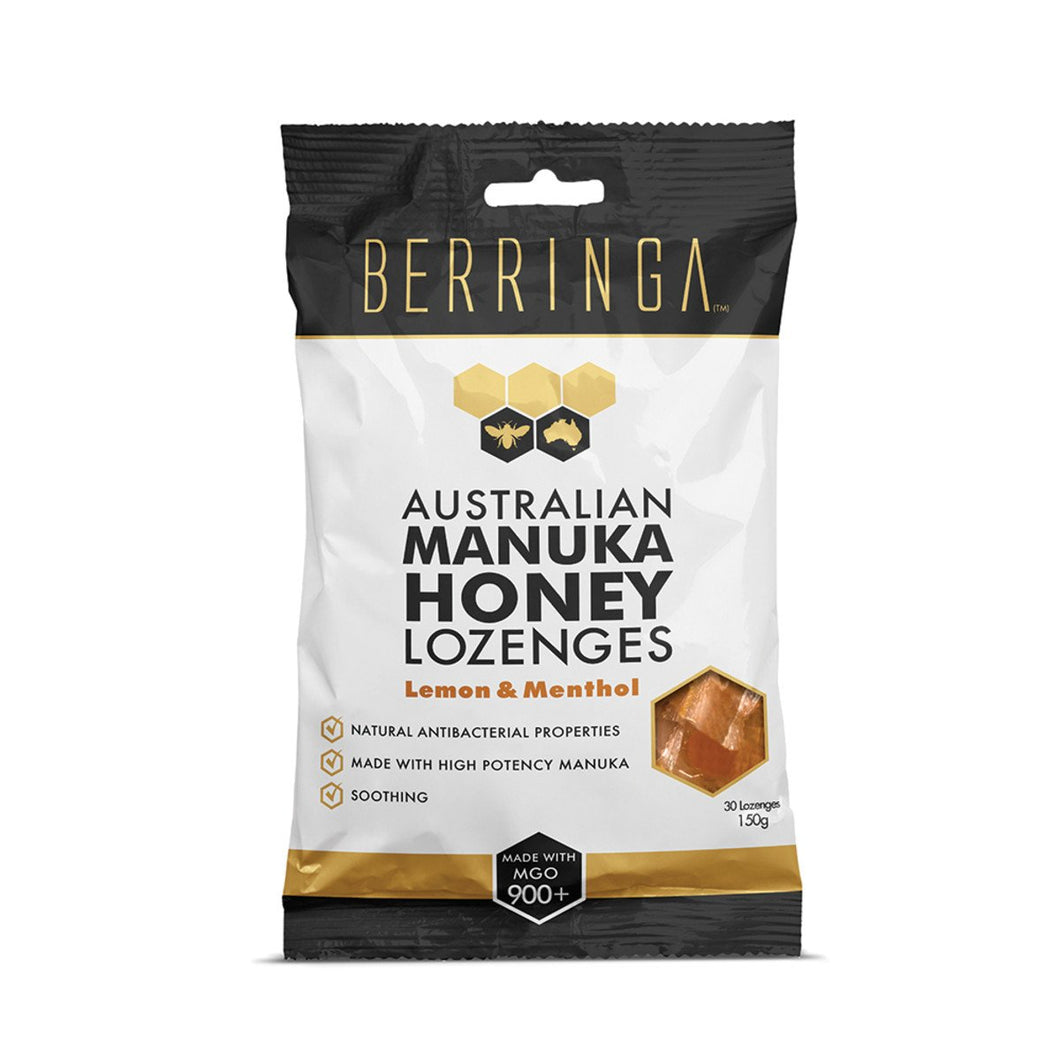 Berringa Australian Manuka Honey Lozenges Lemon & Menthol (Made With Mgo 900+) X 30 Pack 150g