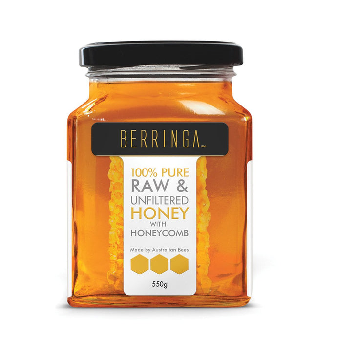 Berringa Australian Pure Raw & Unfiltered Honey With Honeycomb 550g