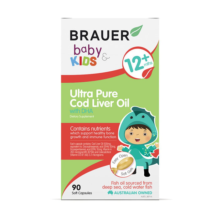 Brauer Baby And Kids Ultra Pure Cod Liver Oil With Dha 90 Capsules