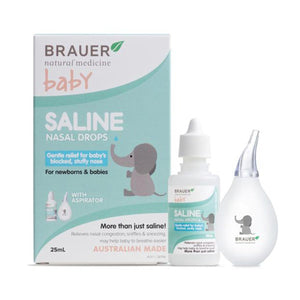 Brauer Baby Saline Nasal Drops With Aspirator 25ml