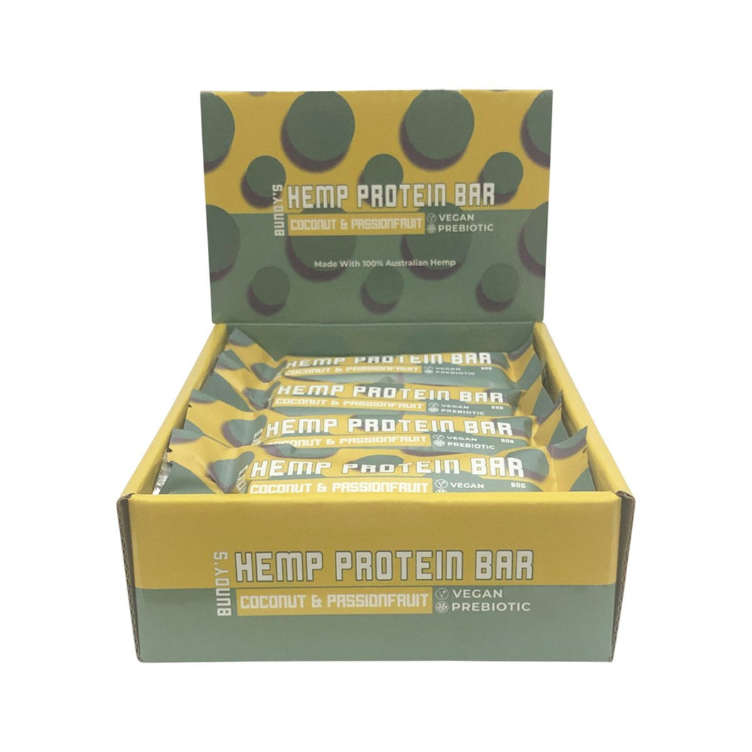 Bundy'S Health Hemp Protein Bar Coconut & Passionfruit 60g x 12 Display