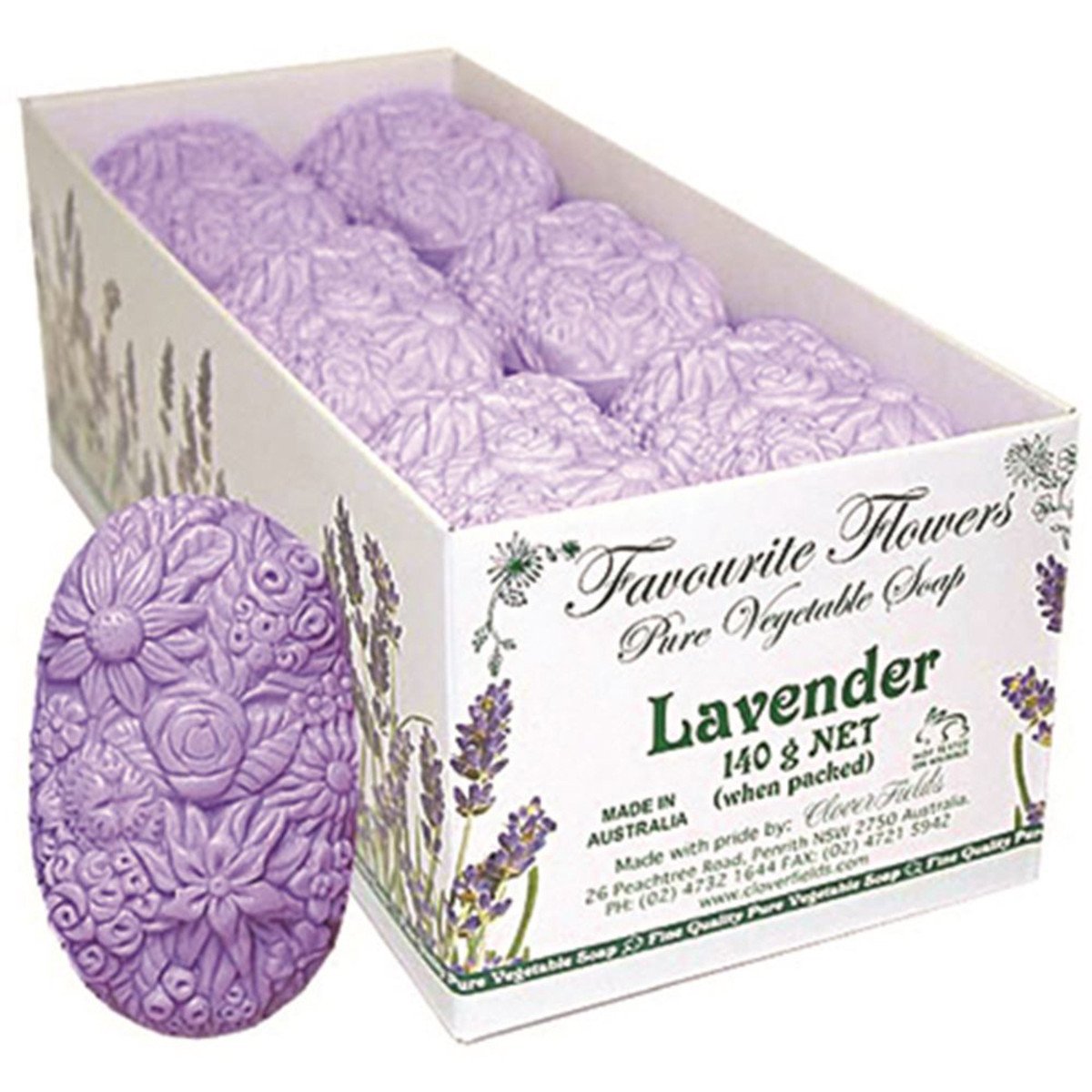 Clover Fields Favourite Flower Lavender Soap 140g x 12 Display Pack