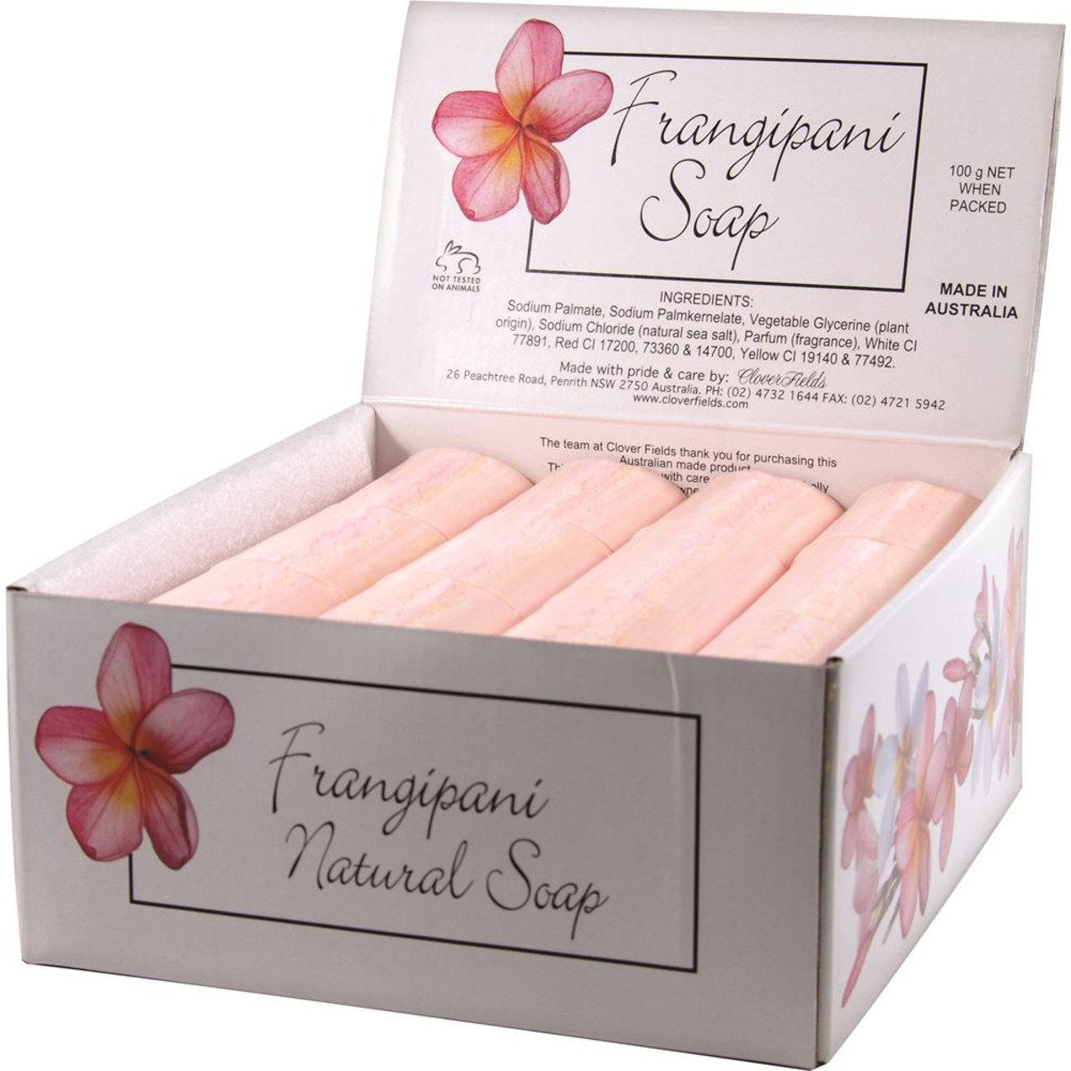Clover Fields Frangipani Soap Boxed 100g x 3 Pack