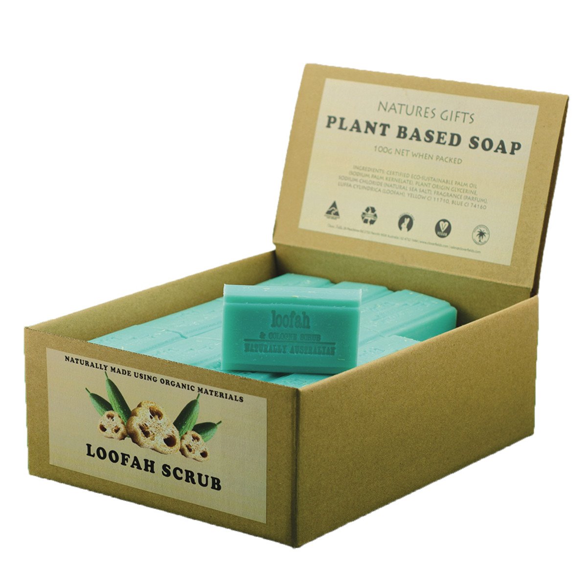 Clover Fields Loofah Scrub Soap 100g x 36 Display Pack