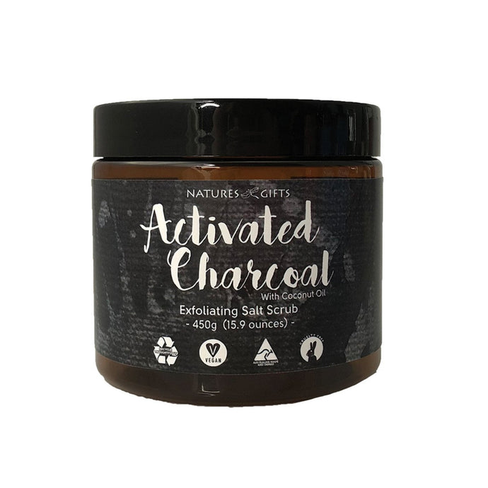 Clover Fields Nature'S Gifts Activated Charcoal With Coconut Oil Exfoliating Salt Scrub 450g