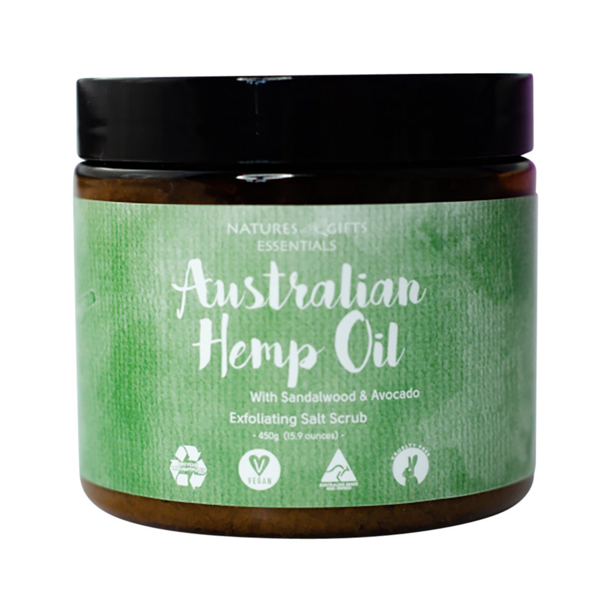Clover Fields Nature'S Gifts Australian Hemp Oil With Sandalwood & Avocado Exfol Salt Scrub 450g