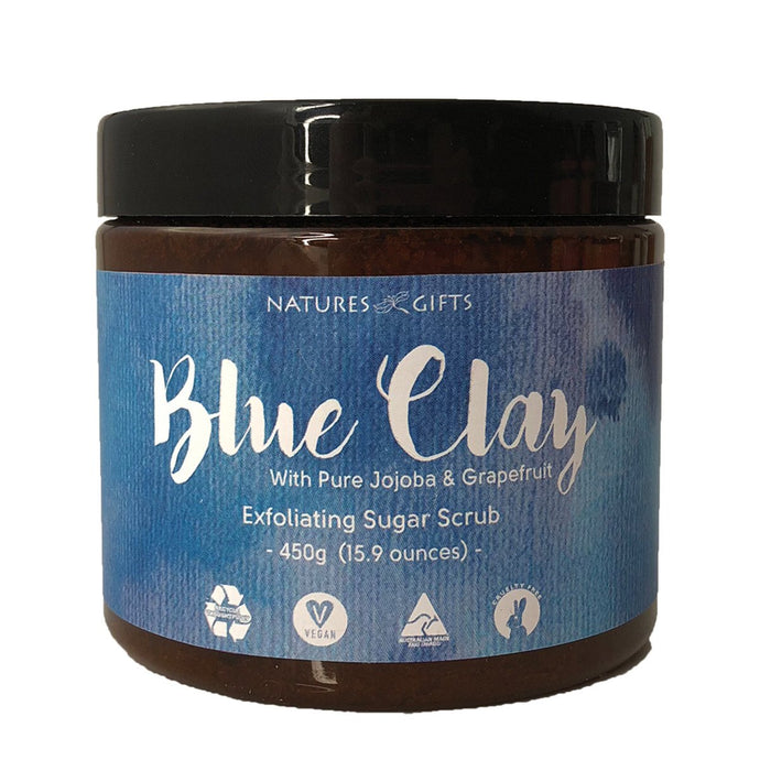 Clover Fields Nature'S Gifts Blue Clay With Jojoba & Grapefruit Exfoliating Sugar Scrub 450g