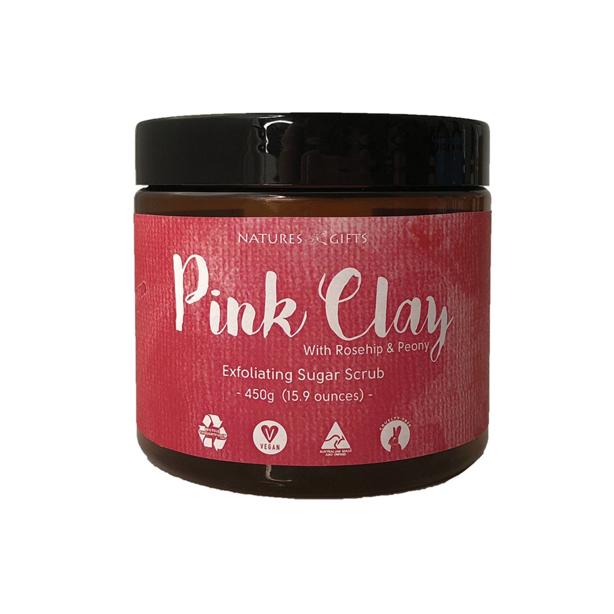 Clover Fields Nature'S Gifts Pink Clay With Rosehip & Peony Exfoliating Sugar Scrub 450g