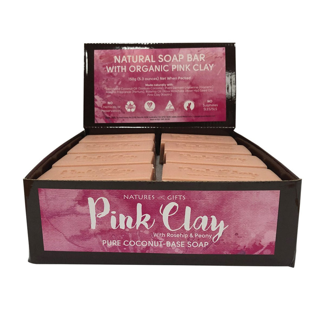 Clover Fields Nature'S Gifts Pink Clay With Rosehip & Peony Soap 150g x 16 Display