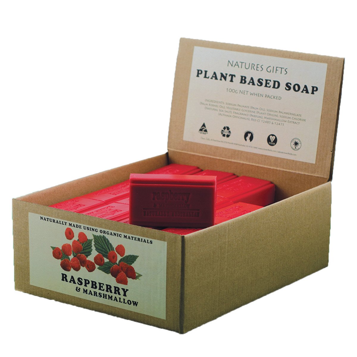 Clover Fields Raspberry & Marshmallow Soap 100g x 36 Display Pack