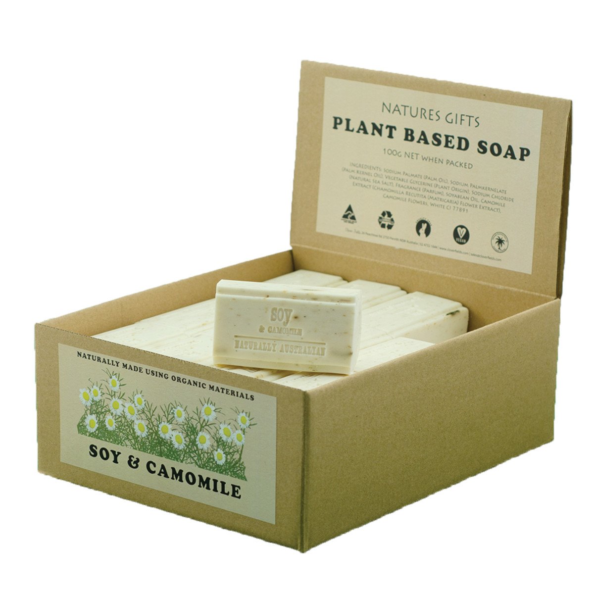 Clover Fields Soy & Camomile Soap 100g x 36 Display Pack