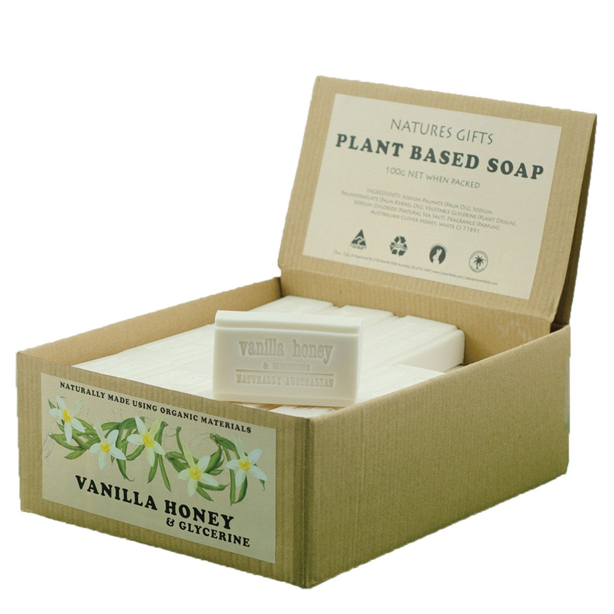 Clover Fields Vanilla Honey & Glycerine Soap 100g x 36 Display Pack