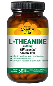 Country Life, Gluten Free, L-Theanine, 200 mg, 60 VCaps