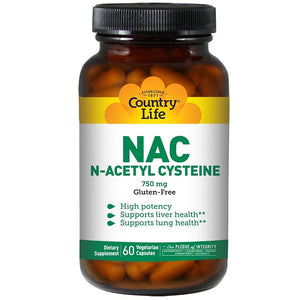 Country Life, Gluten Free, NAC, N-Acetyl Cysteine, 750 mg, 60 Veggie Capsules