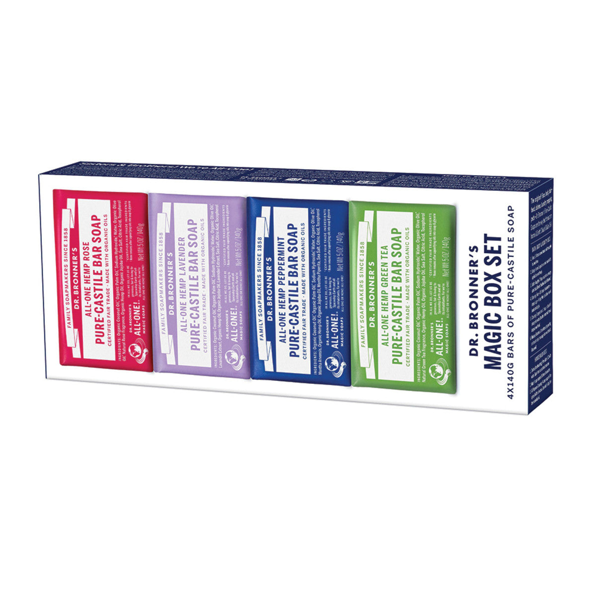 Dr. Bronner's Pure-Castile Bar Soap Magic Box Set 140g x4Pk (Rose Lavender Peppermint & Green Tea)