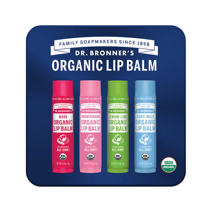 Dr.Bronner'S Organic Lip Balm Mixed 4gx4 Tin (Rose Cherry Blossom Lemon Lime & Baby Mild)