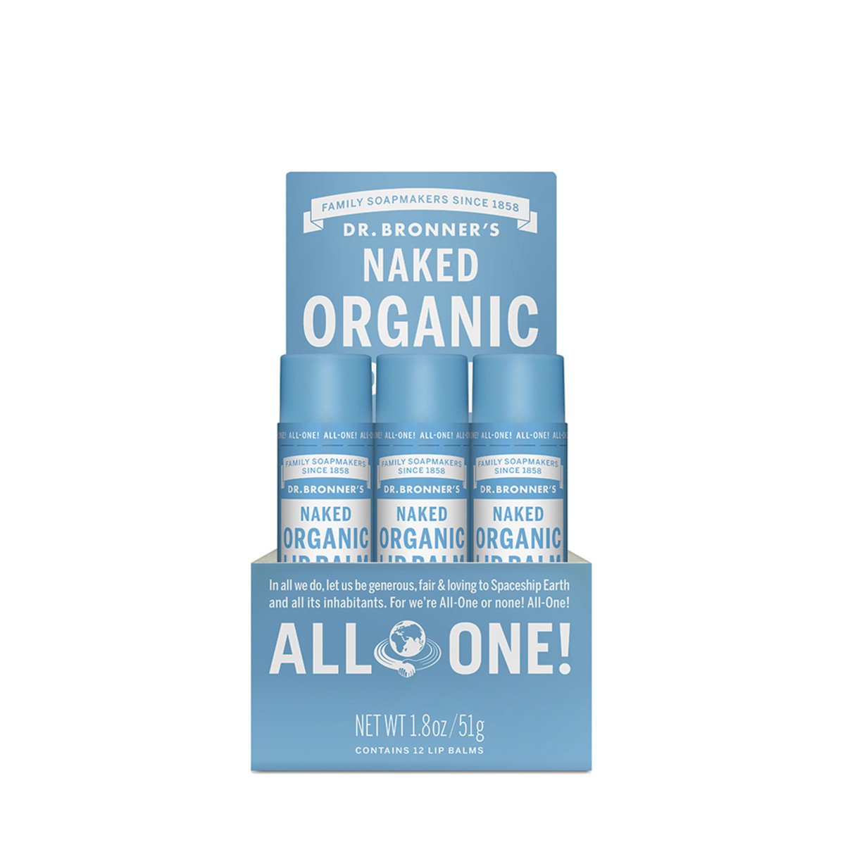 Dr.Bronner'S Organic Lip Balm Naked 4gx12 Display