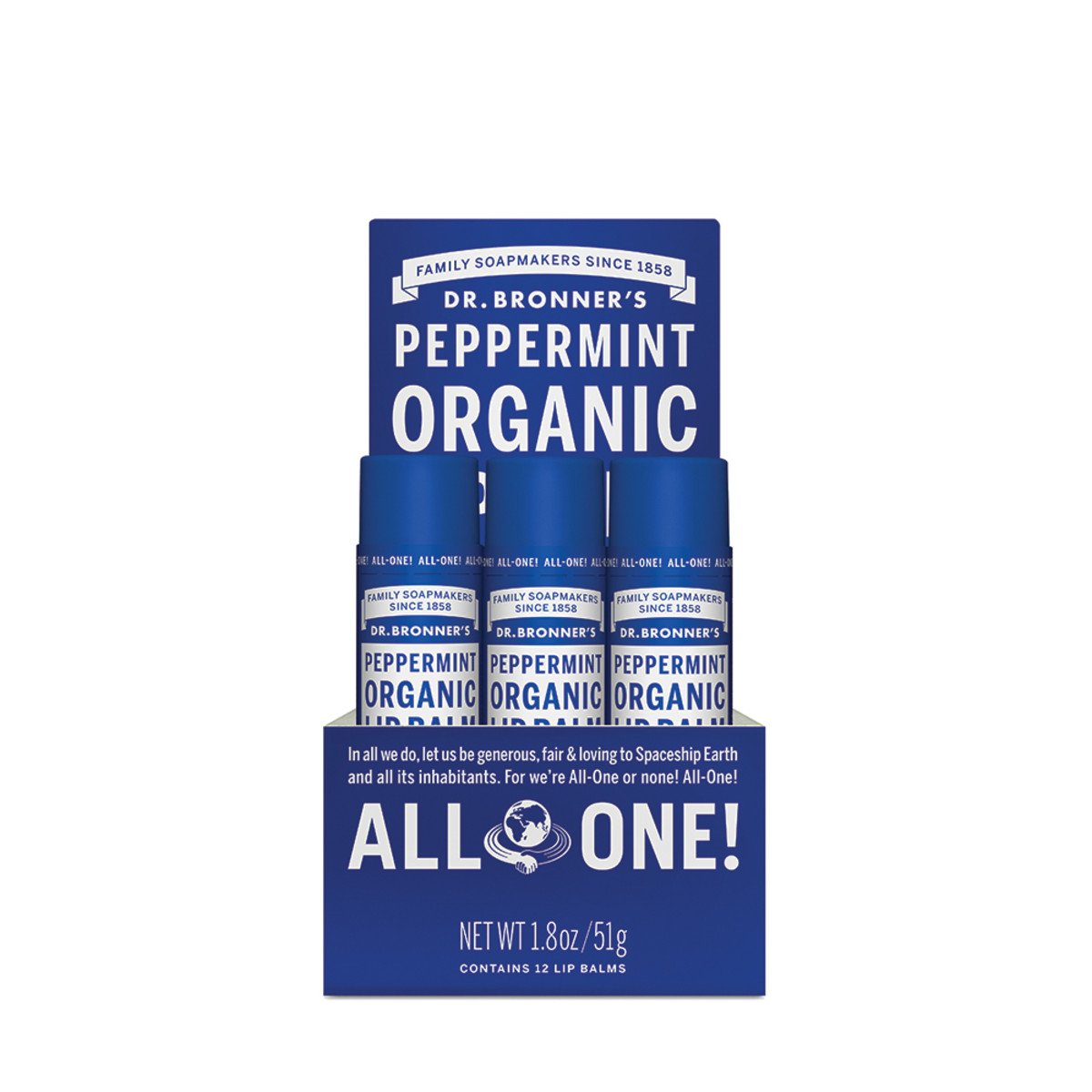 Dr.Bronner'S Organic Lip Balm Peppermint 4gx12 Display