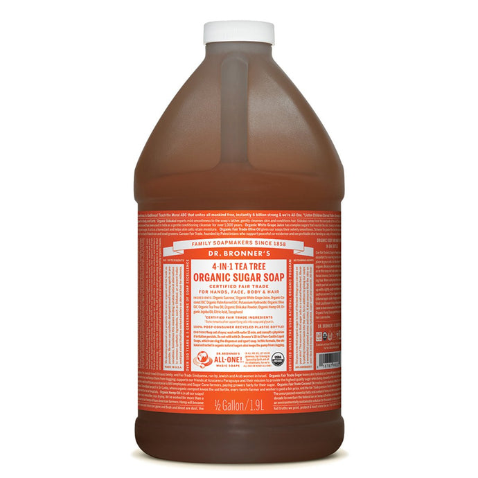 Dr.Bronner'S Organic Pump Soap Refill (Sugar 4-In-1) Tea Tree 1.9L (No Pump Included)