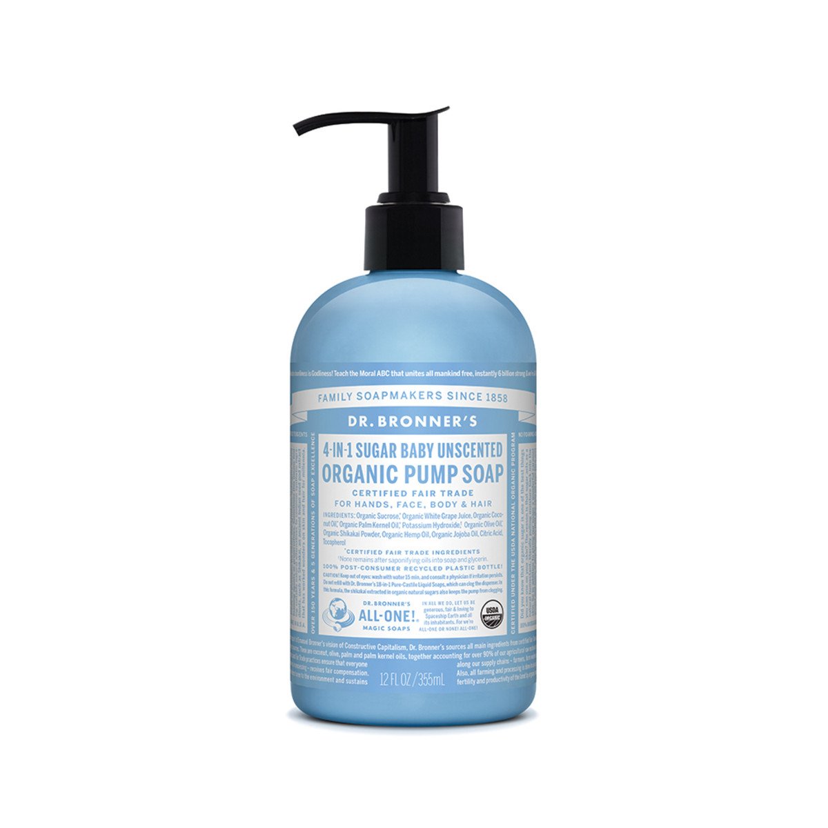Dr.Bronner'S Organic Pump Soap (Sugar 4-In-1) Baby Unscented 355ml