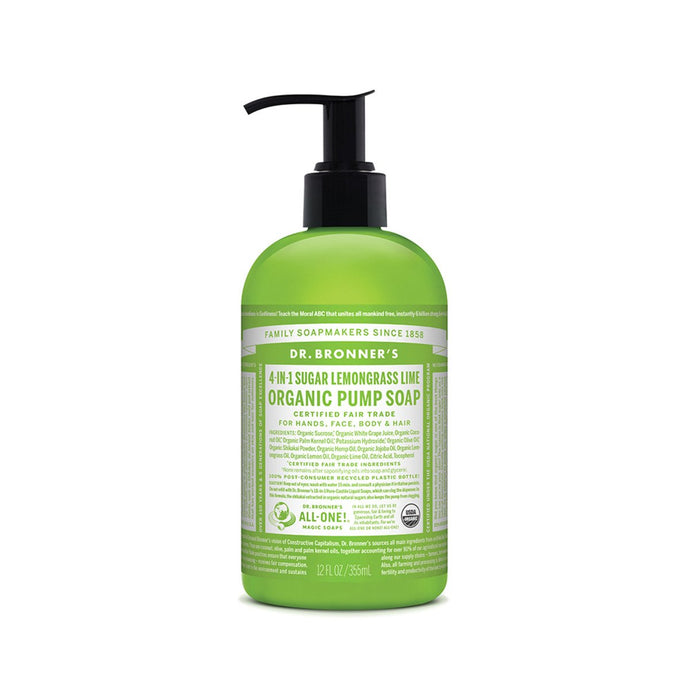 Dr.Bronner'S Organic Pump Soap (Sugar 4-In-1) Lemongrass Lime 355ml