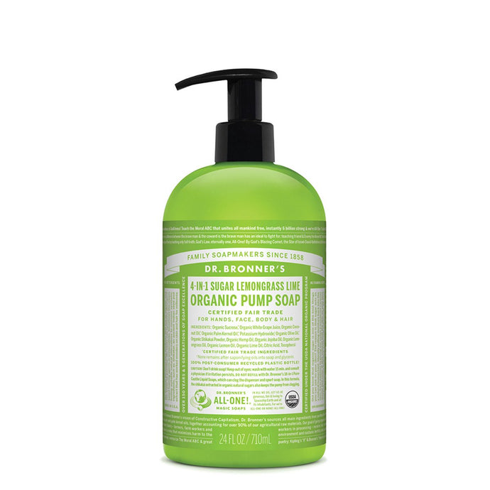 Dr.Bronner'S Organic Pump Soap (Sugar 4-In-1) Lemongrass Lime 710ml