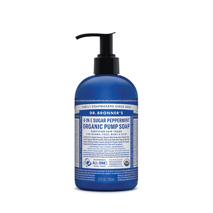 Dr.Bronner'S Organic Pump Soap (Sugar 4-In-1) Peppermint 355ml