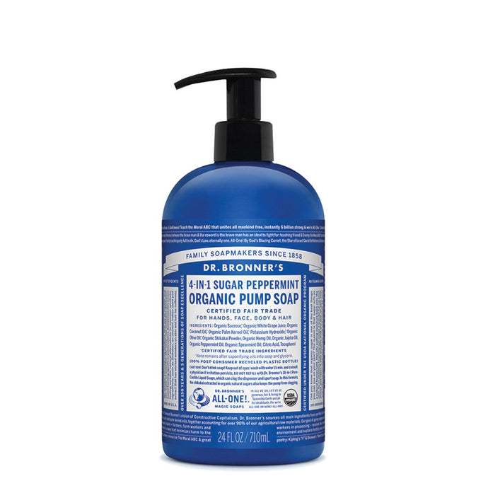 Dr.Bronner'S Organic Pump Soap (Sugar 4-In-1) Peppermint 710ml