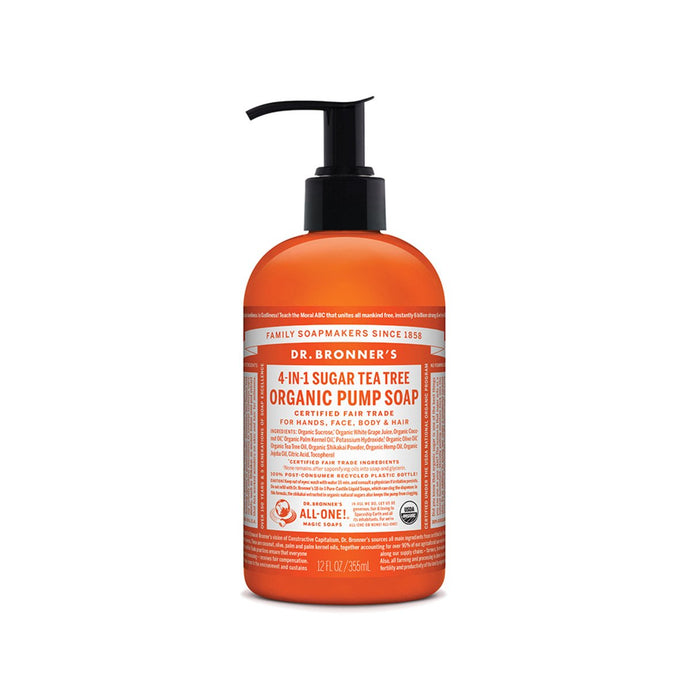 Dr.Bronner'S Organic Pump Soap (Sugar 4-In-1) Tea Tree 355ml