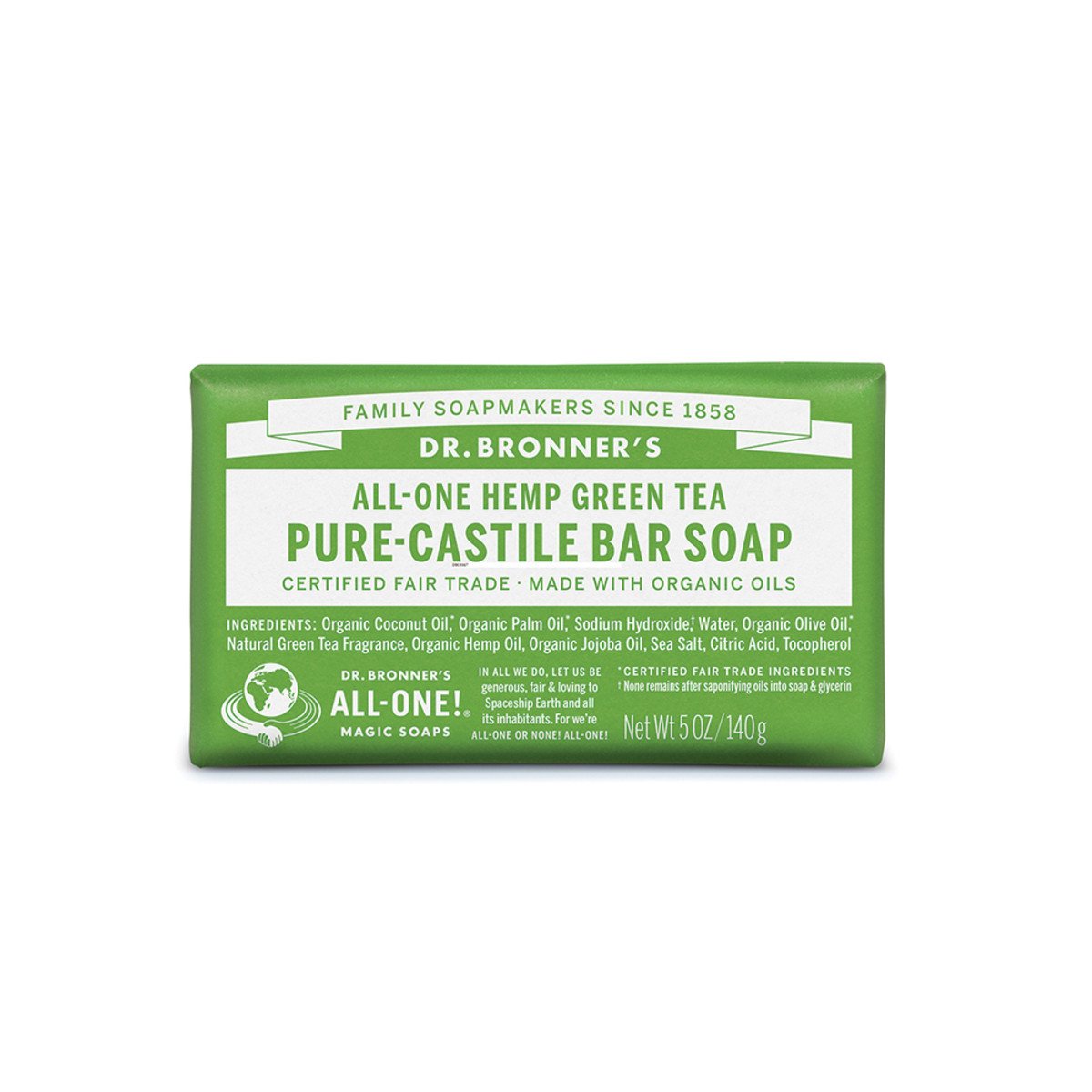 Dr.Bronner'S Pure-Castile Bar Soap (Hemp All-One) Green Tea 140g