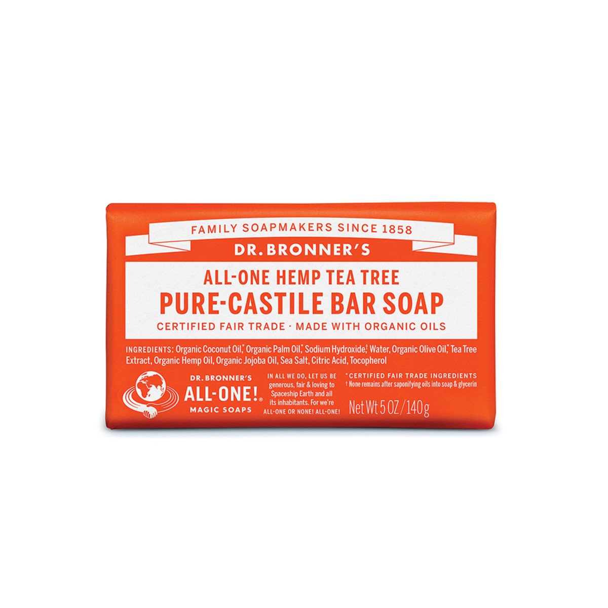 Dr.Bronner'S Pure-Castile Bar Soap (Hemp All-One) Tea Tree 140g