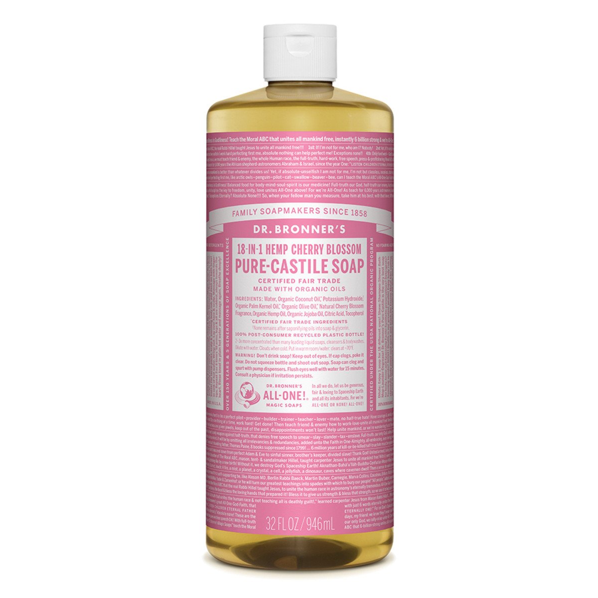 Dr.Bronner'S Pure-Castile Soap Liquid (Hemp 18-In-1) Cherry Blossom 946ml