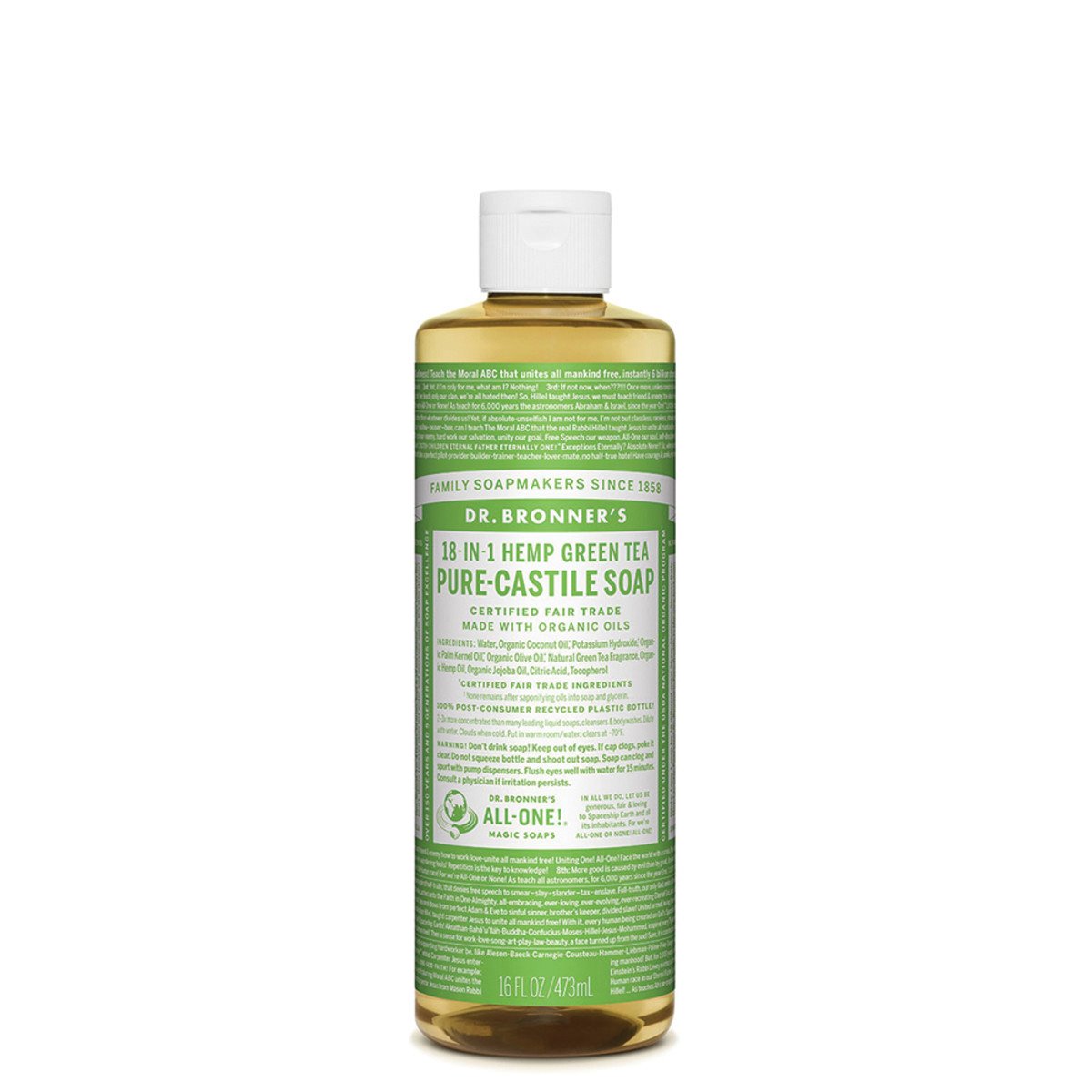 Dr.Bronner'S Pure-Castile Soap Liquid (Hemp 18-In-1) Green Tea 473ml