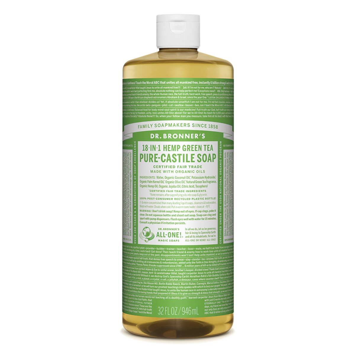 Dr.Bronner'S Pure-Castile Soap Liquid (Hemp 18-In-1) Green Tea 946ml