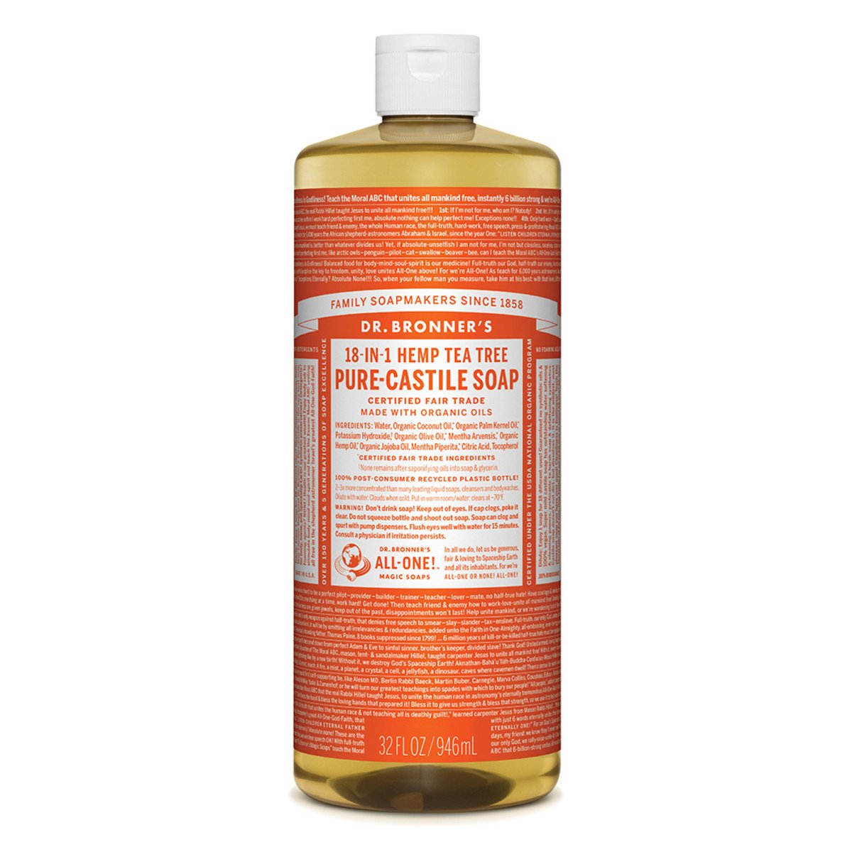 Dr.Bronner'S Pure-Castile Soap Liquid (Hemp 18-In-1) Tea Tree 946ml