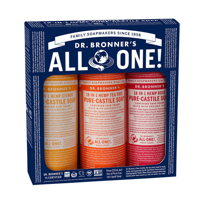 Dr.Bronner'S Pure-Castile Soap Liquid Summer Lovin' 237mlx3 Pack (Citrus Rose & Tea Tree)