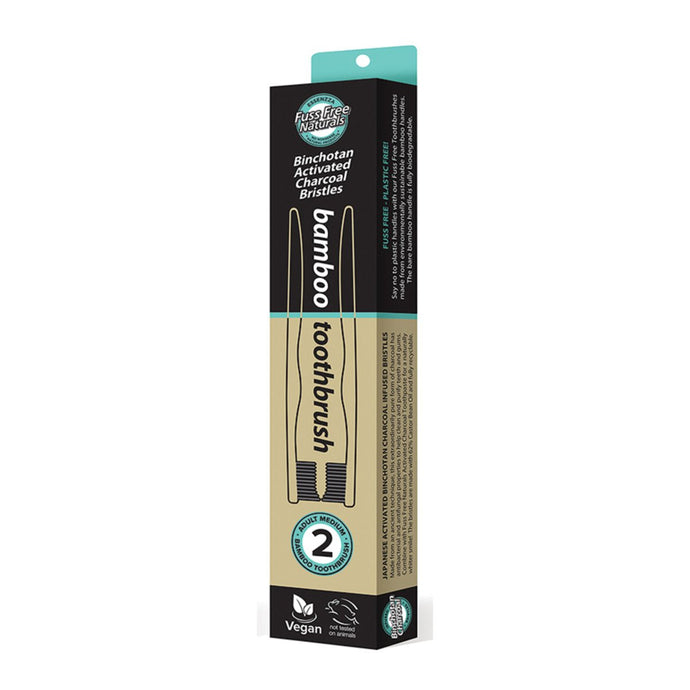 Essenzza Fuss Free Naturals Toothbrush Bamboo Activated Charcoal Medium 2Pk