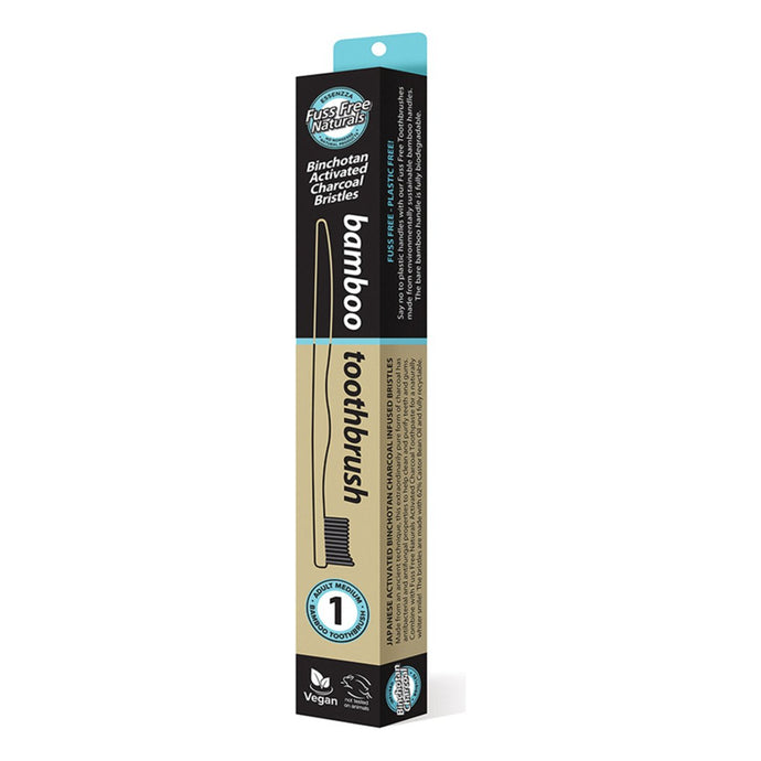 Essenzza Fuss Free Naturals Toothbrush Bamboo Activated Charcoal Medium