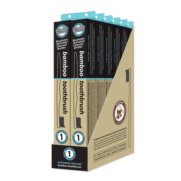 Essenzza Fuss Free Naturals Toothbrush Bamboo Activated Charcoal Soft 1x12 Display
