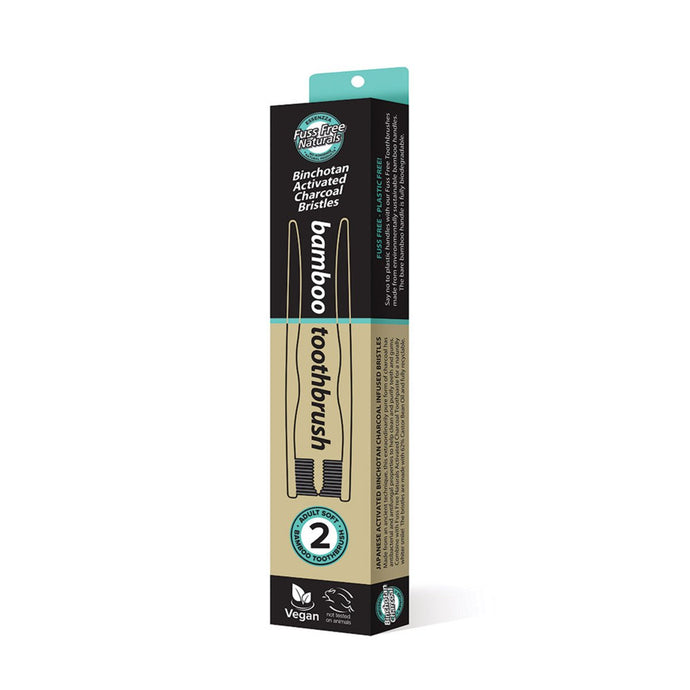 Essenzza Fuss Free Naturals Toothbrush Bamboo Activated Charcoal Soft 2Pk