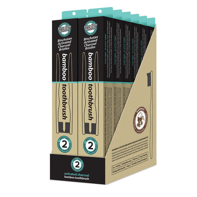 Essenzza Fuss Free Naturals Toothbrush Bamboo Activated Charcoal Soft 2x12 Display