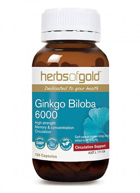 Herbs of Gold Ginkgo Biloba 6000, 120 Veggie Capsules