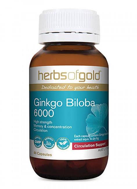 Herbs of Gold Ginkgo Biloba 6000, 60 Veggie Capsules