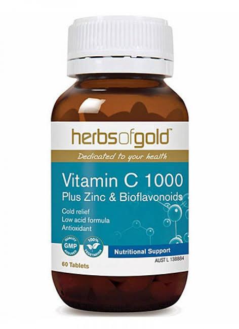 Herbs of Gold Vitamin C 1000 + Zinc & Bioflavonoid 60 Tablets