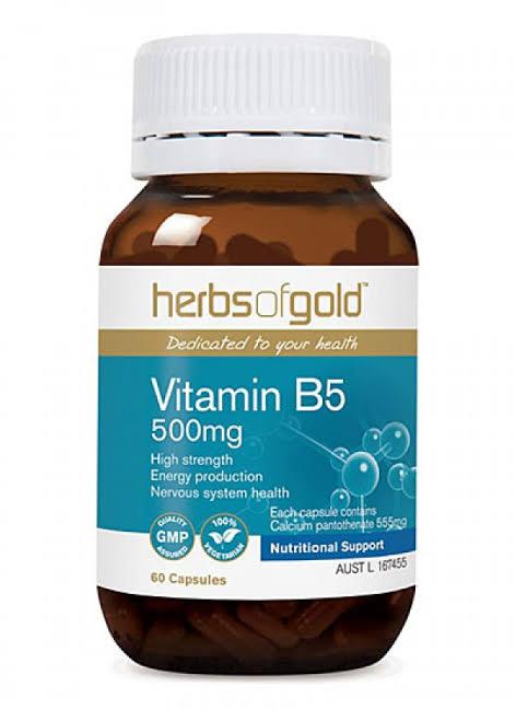 Herbs of Gold Vitamin B5 500mg 60 Veggie Capsules