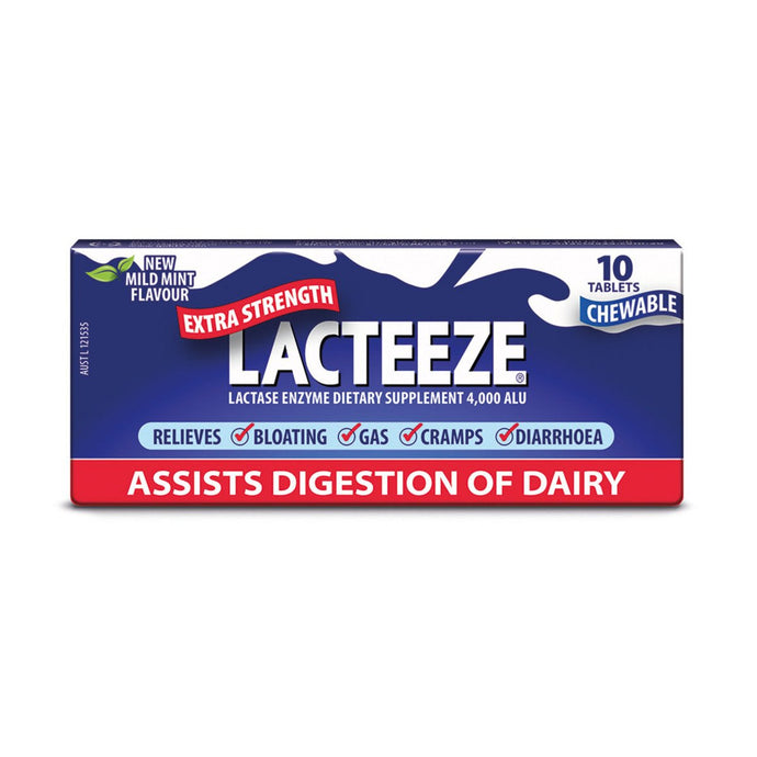 Lacteeze Extra Strength Chewable 10 Tablets