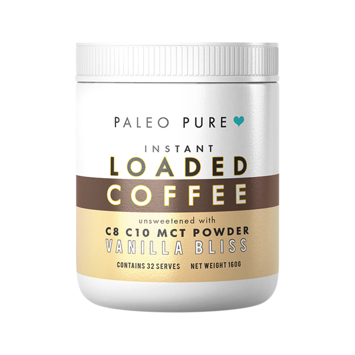 Paleo Pure Instant Loaded Coffee (Unsweetened with C8 C10 MCT Powder) Vanilla Bliss 160g