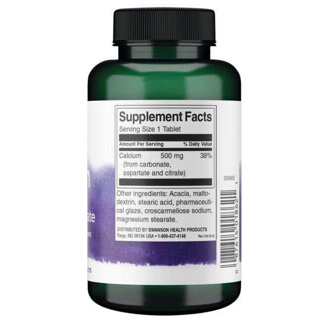 Swanson Premium Calcium (Carbonate, Aspartate & Citrate) 500mg 100 Tablets