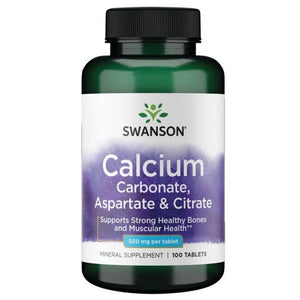 Swanson Premium Calcium (Carbonate, Aspartate & Citrate) 500mg 100 Tablets